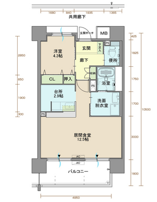 ウィステリア北小路 605号室間取りマップ